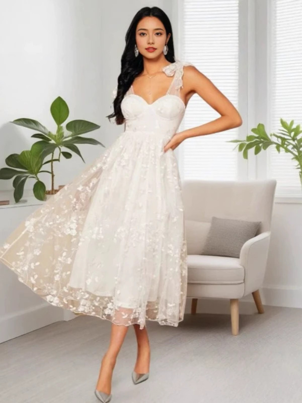 ZARA New White Lace Patchwork Spaghetti Strap Party Dress